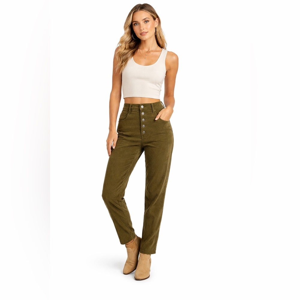 Free People Women's High-Rise Olive Corduroy Pants